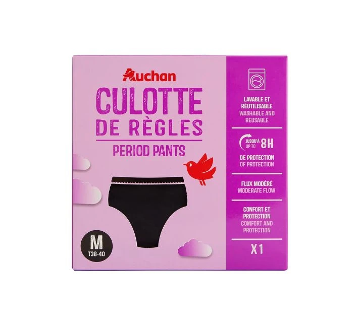 Braga menstrual lavable, color negra, talla M (38 - 40)