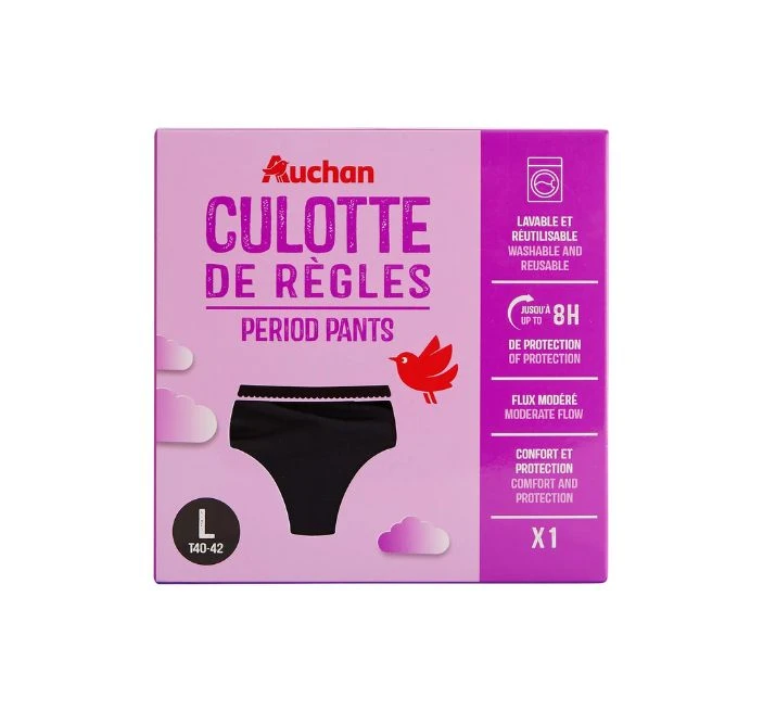 Braga menstrual lavable, color negra, talla L (40 - 42)
