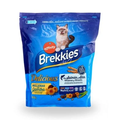 Brekkies Delicious Alimento para gatos con salmón y atún rellenas de gamba  bolsa 900 g