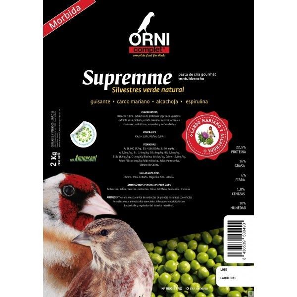 Pasta de cria ORNI SUPREME verde natural mórbida para jilgueros 2 kg