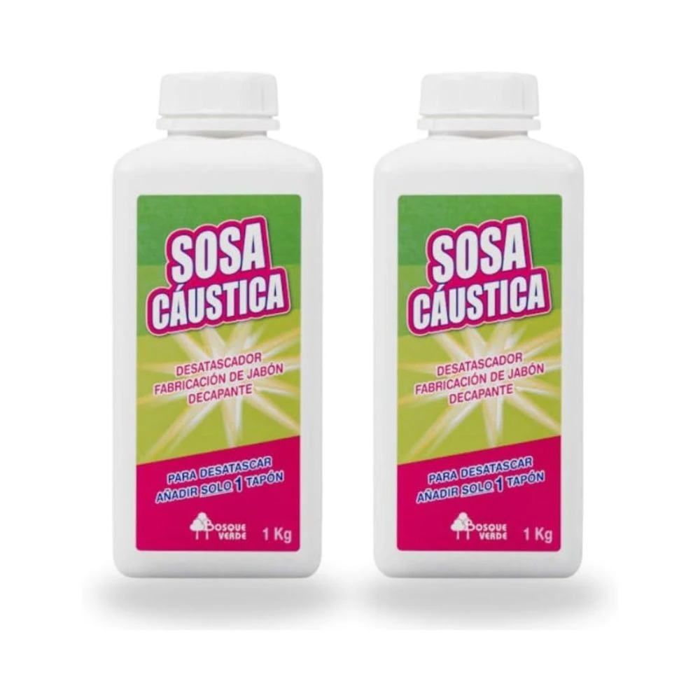 Bosque Verde Sosa Cáustica Desatascador y Fabricación de Jabón Pack 2 x 1 kg