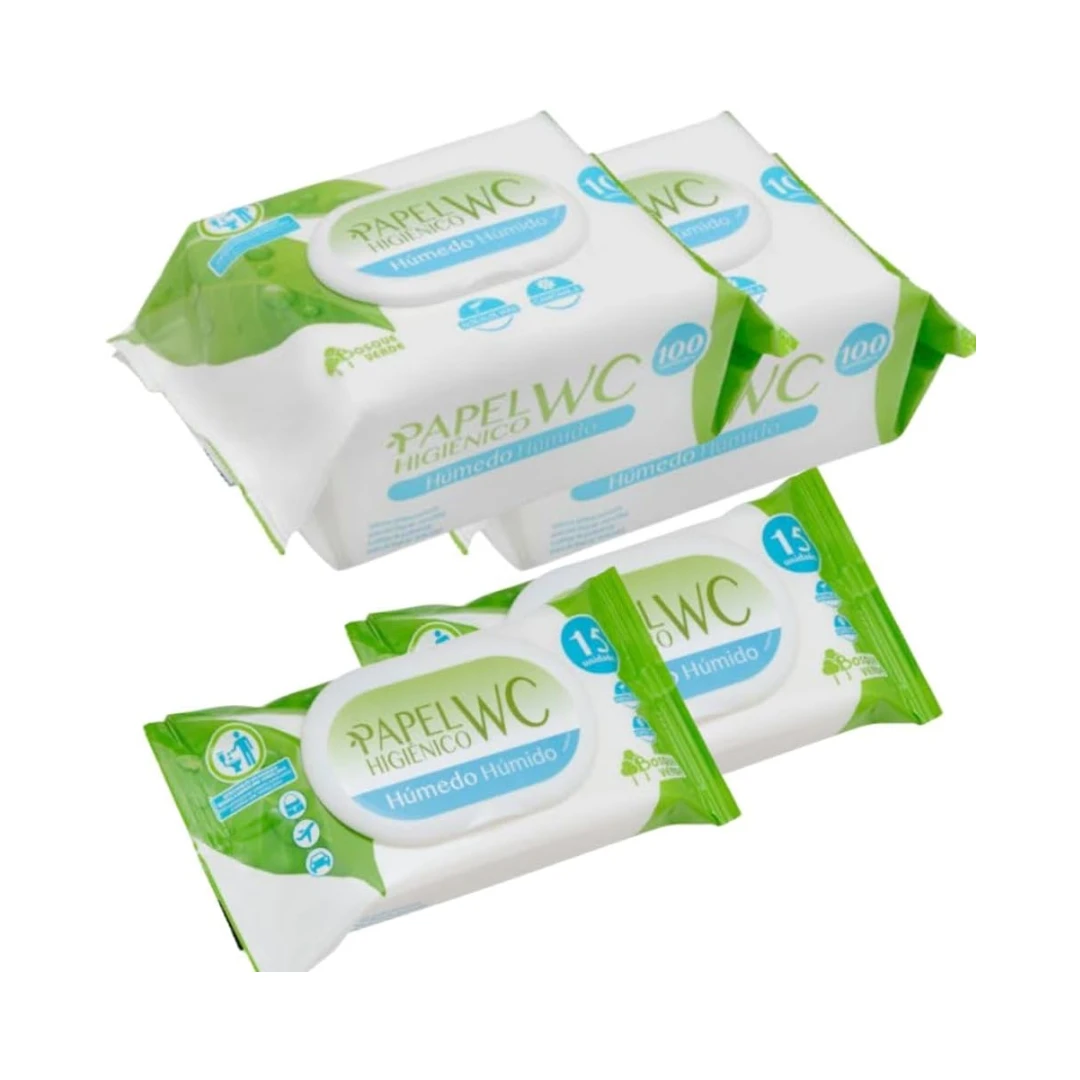 Papel Higiénico Húmedo Pack 2 x 100 Uds + 2 Paquetes de Viaje 15 Uds