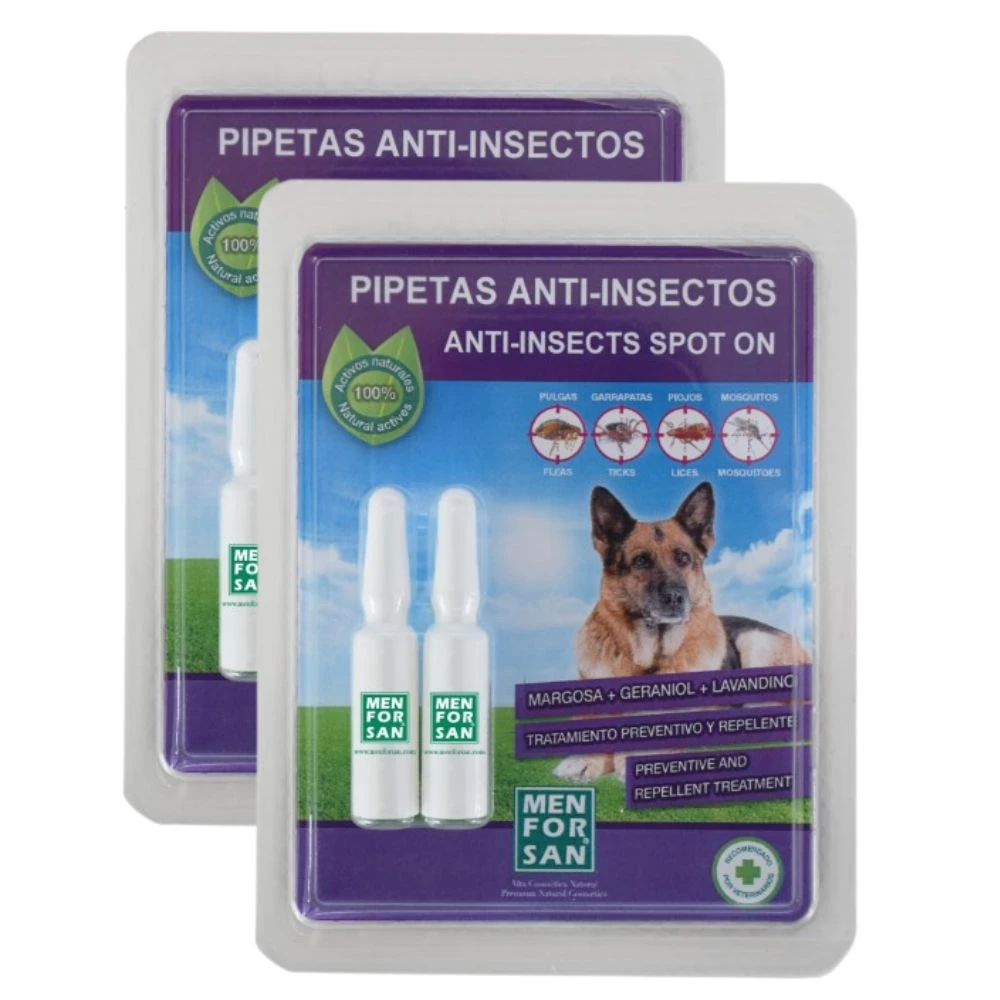 MENFORSAN Pipetas Perros Anti Insectos Naturales 1,5 ml – Lote 4 (2 Packs de 2 Unidades)