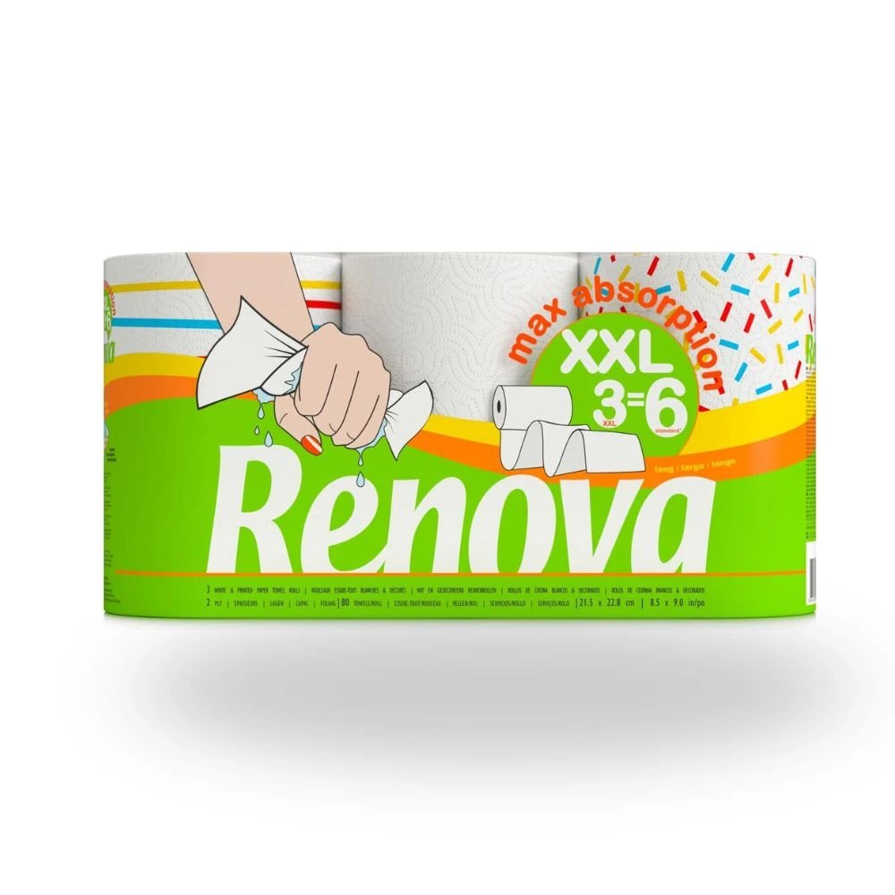 Renova Papel de Cocina Maxi Absorption XXL 21,5 x 24 cm Pack 3 Unidades