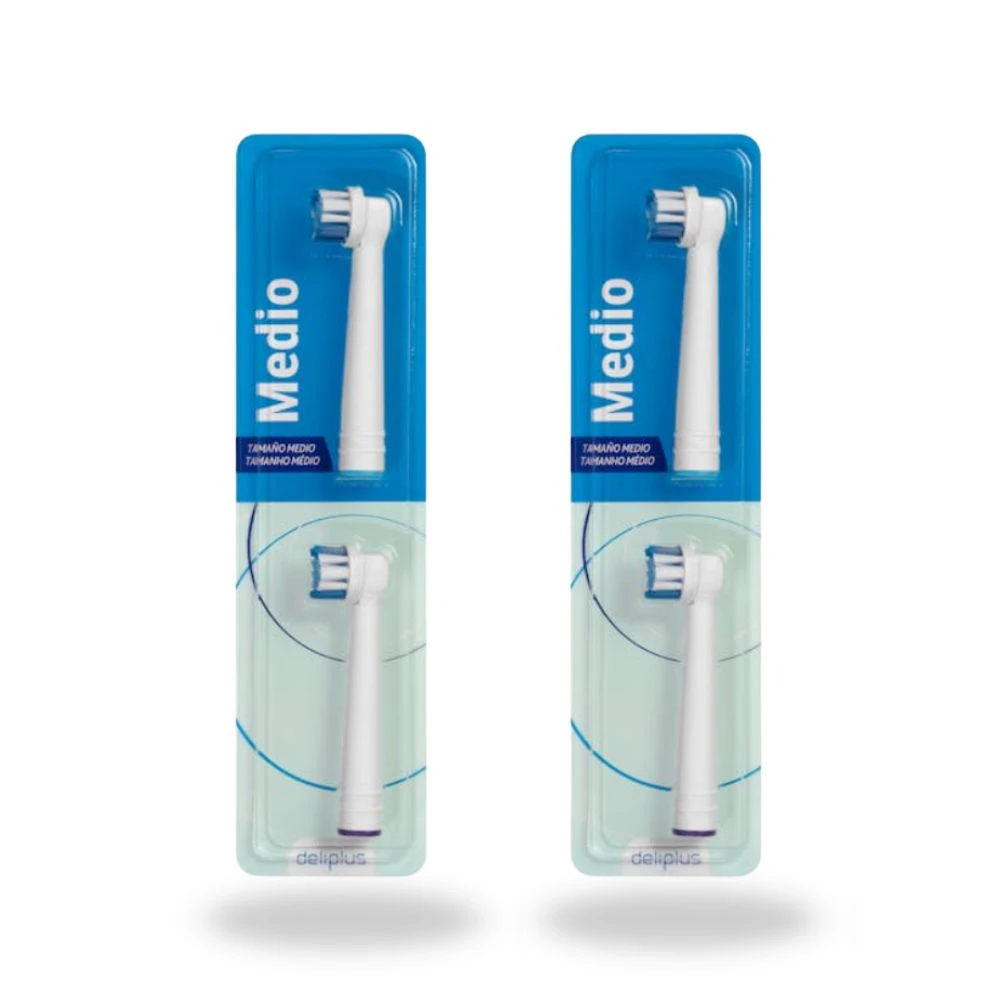 Deliplus Recambios Cepillo Dental Eléctrico Tamaño Medio Pack 2 Total 4 Cabezales
