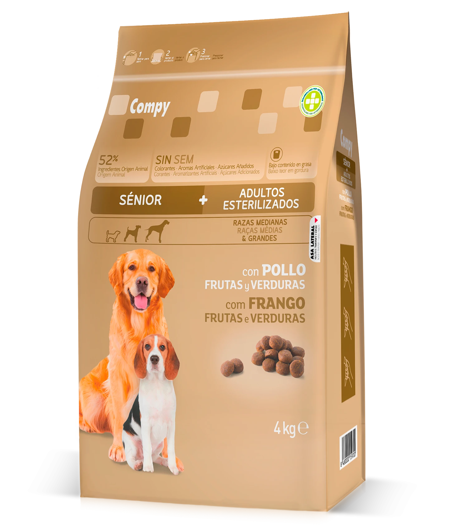 [MCD-412] COMPY Cibo per Cani Senior e Adulti Sterilizzati Razze Medie e Grandi con Pollo, Frutta e Verdura 4 kg