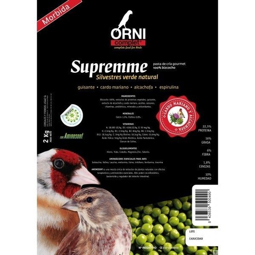 [LG332] Pasta de cria ORNI SUPREME verde natural mórbida para jilgueros 2 kg