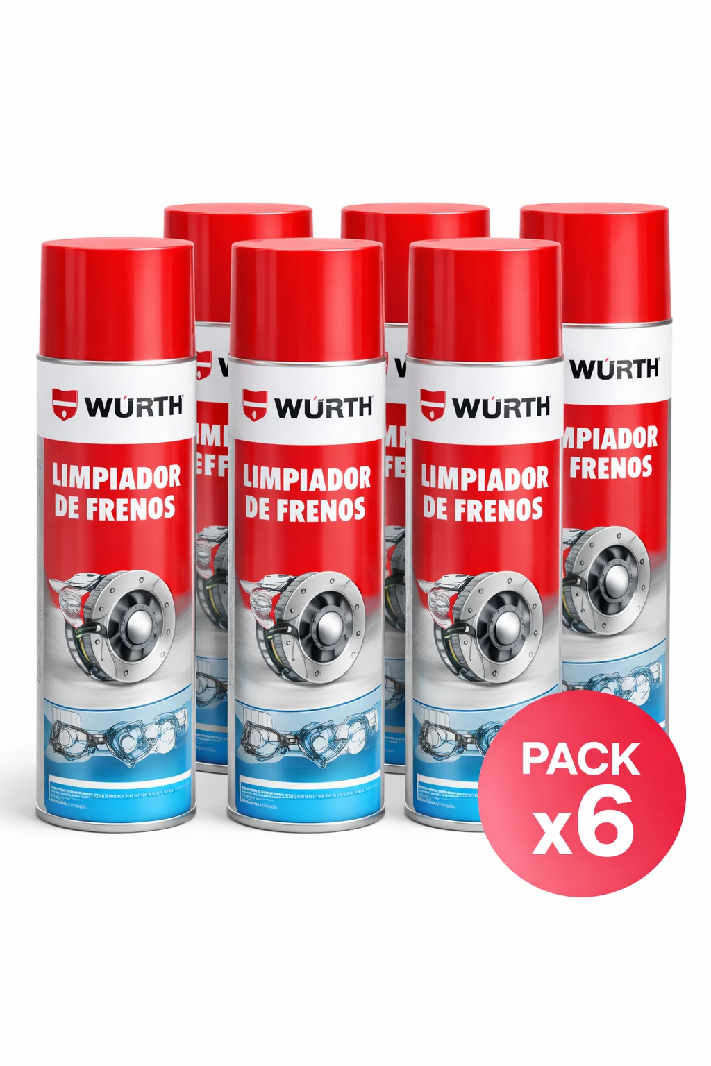 [D01] WÜRTH Limpiador de Frenos Spray 500 ml Pack 6