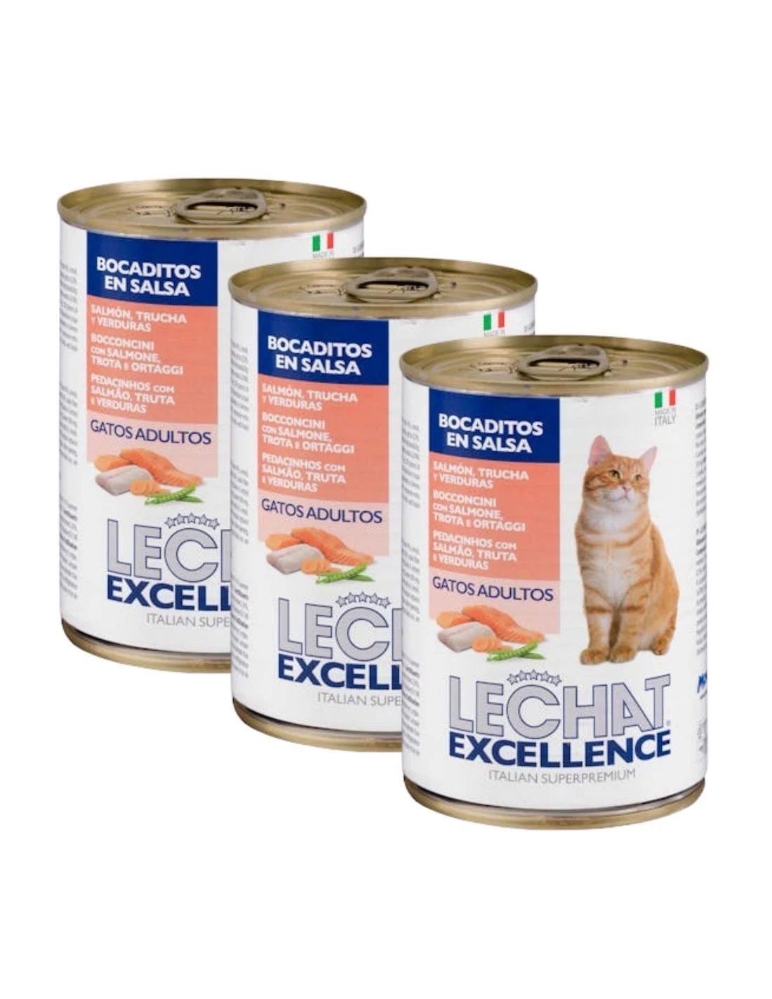 [MCD-52711] Pack 3 Bocaditos en Salsa con Salmón, Trucha y Verduras para Gatos Adultos de LeChat Excellence