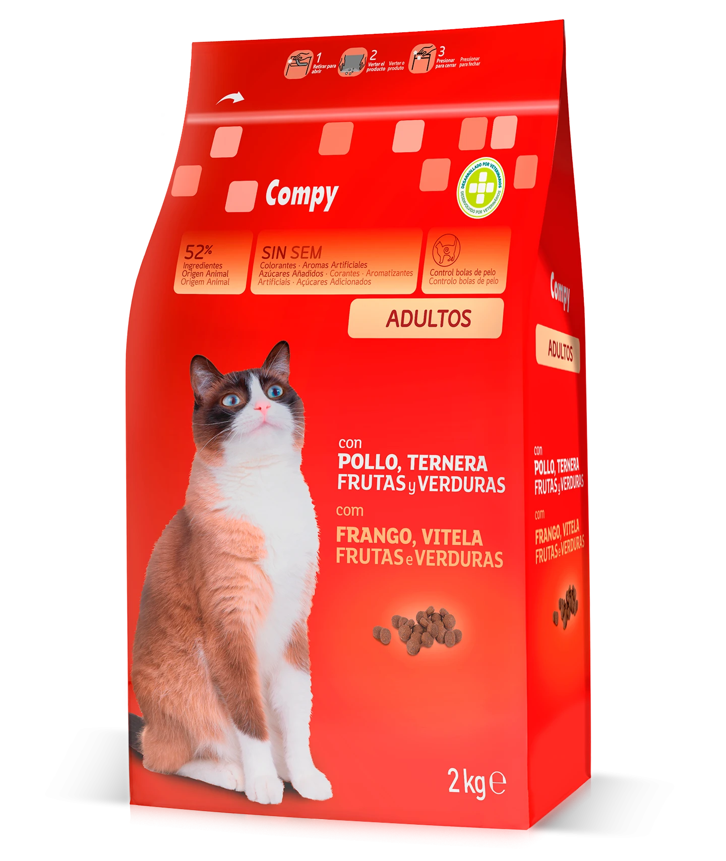[MCD-L1] COMPY Comida para Gato Adulto Pollo, Ternera, Frutas y Verduras 2 kg