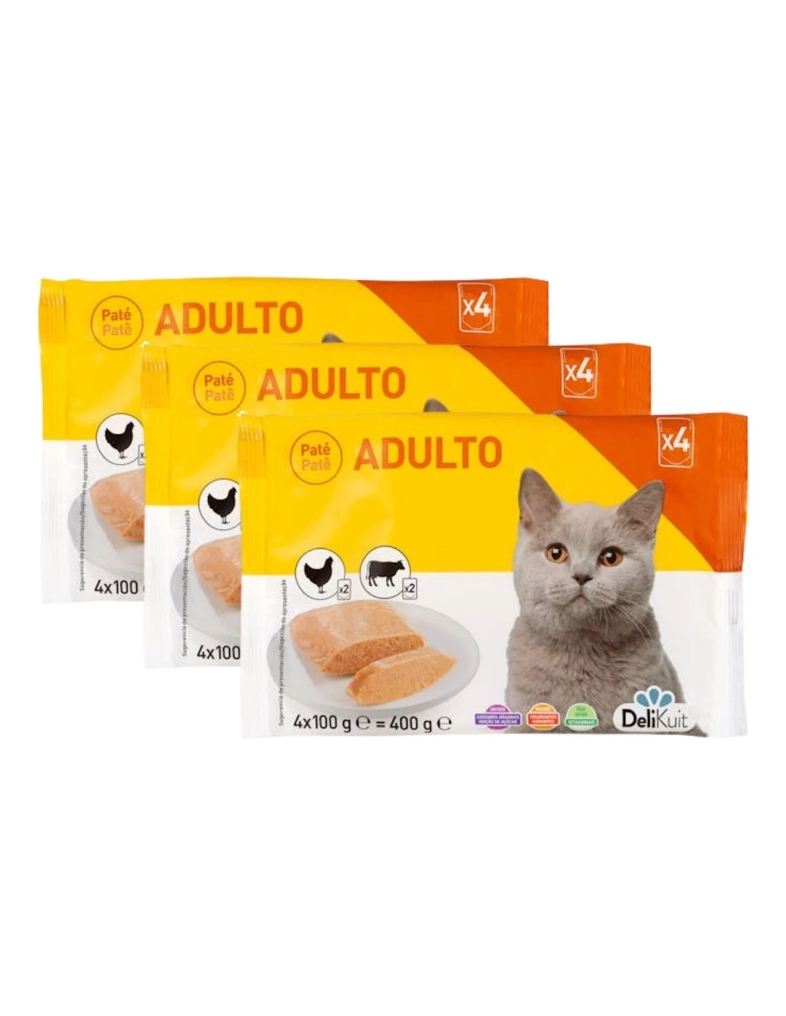 [MCD-9889] Pack 3 Paté con Pollo y Ternera para Gatos Adultos de DeliKuit (12x100g)