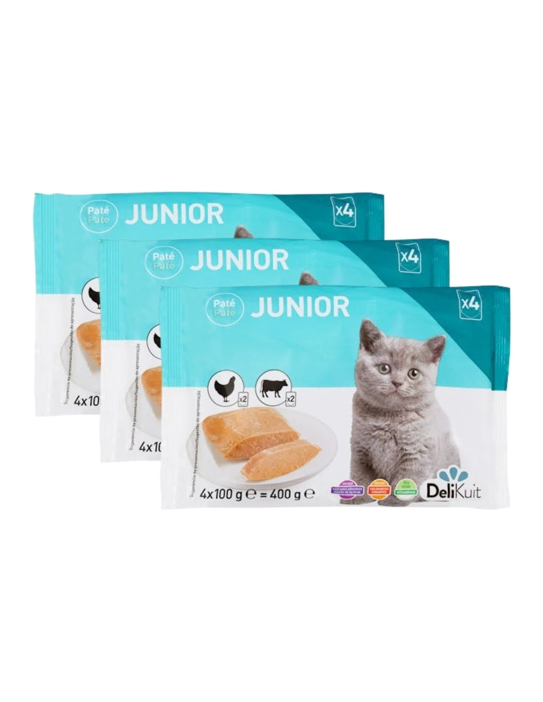 [MCD-9888] Pack 3 Paté con Pollo y Ternera para Gatitos Junior de DeliKuit - 3x400g