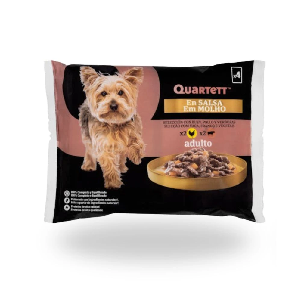 [MCD-L4] QUARTETT Chunks in Sauce for Adult Dogs with Chicken and Vegetables Pack 3 x 4 units 100 g