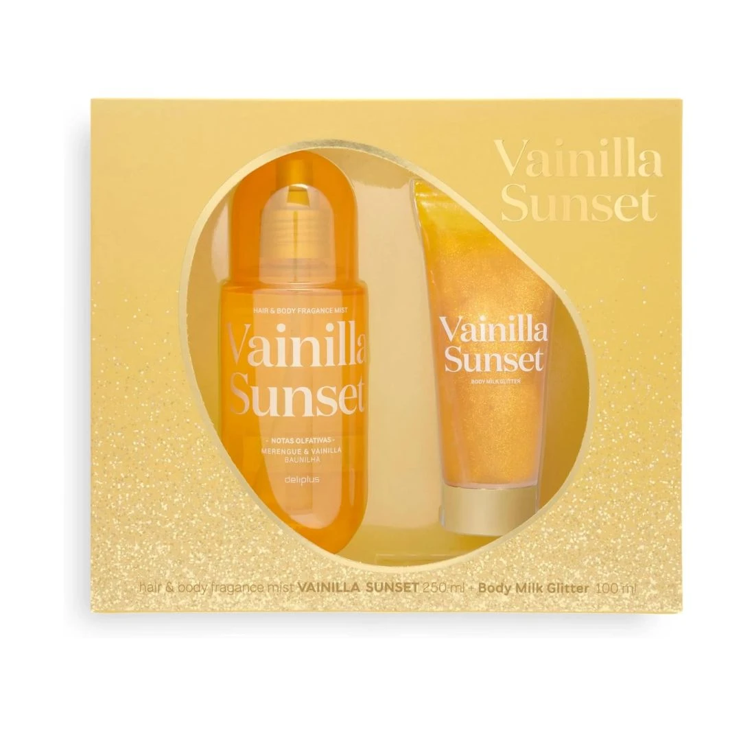 [MCD32687] Deliplus Lote Corporal Vainilla Sunset Fragancia Mist y Leche Corporal Glitter 250 ml + 100 ml