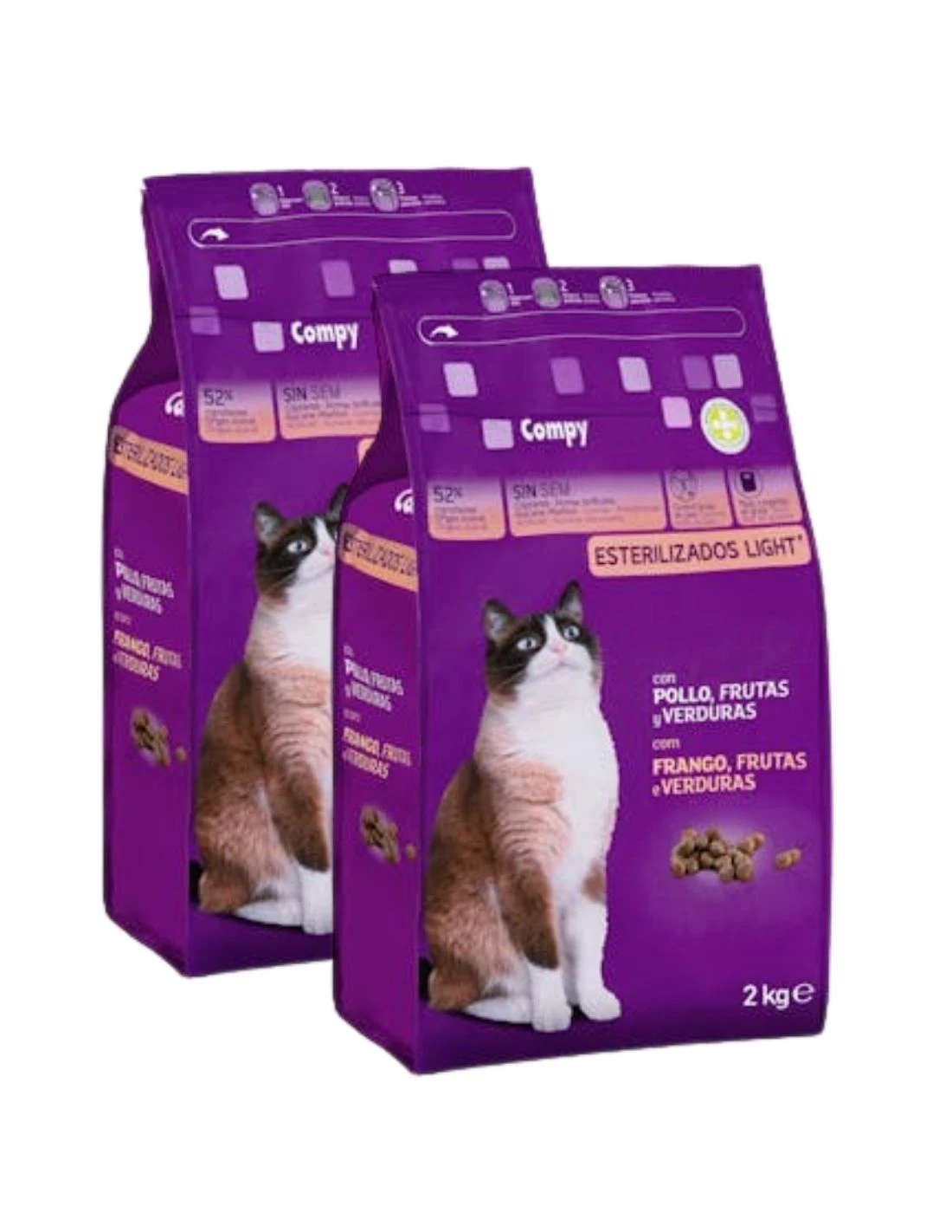 [MCD-14385x2] Pack 2 Comida para Gatos Esterilizados Light con Pollo, Frutas y Verduras de Compy (2x2kg) 4kg