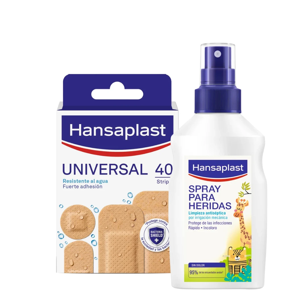 [ALC32886] Pack Hansaplast Apósitos Resistentes al Agua 40 uds + Spray Antiséptico Kids 100 ml