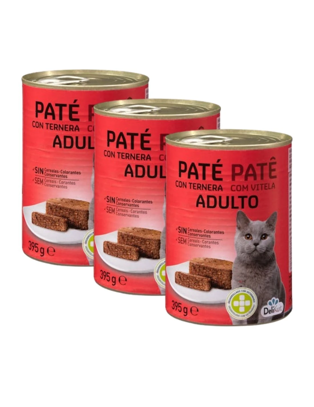 [MCD-12899] Pack 3 Paté con Ternera para Gatos Adultos de DeliKuit - 3 x 395g