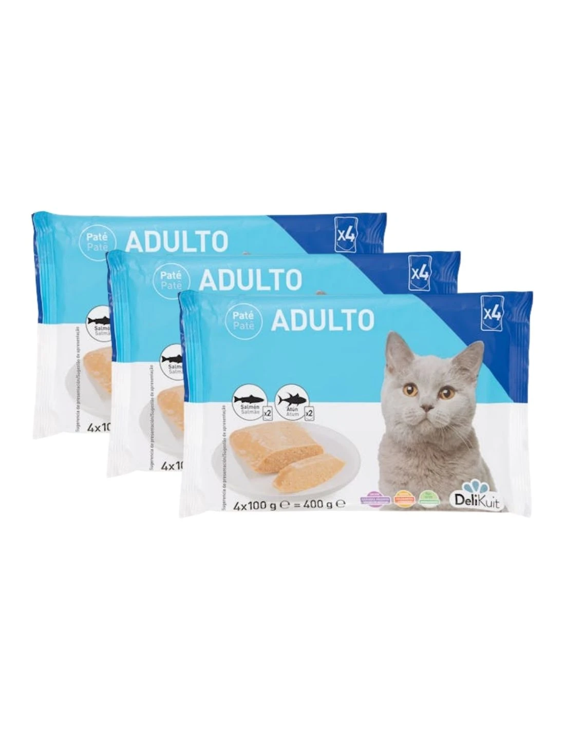 [MCD-9890] Pack 3 Paté con Salmón y Atún para Gatos Adultos de DeliKuit (12x100g)