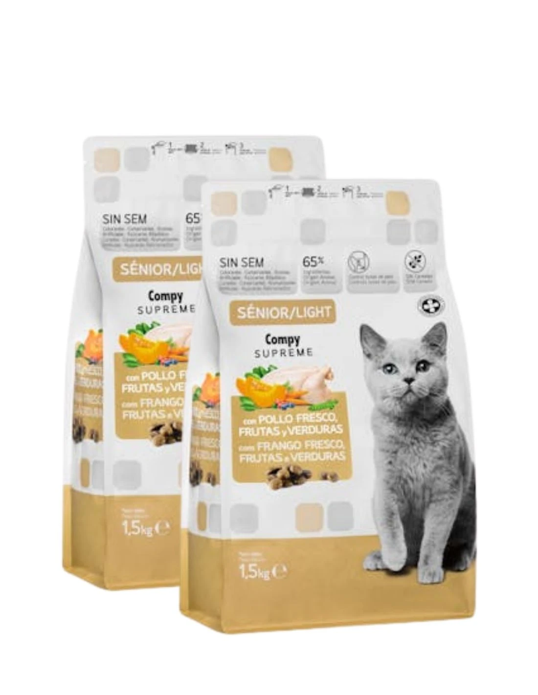 [MCD-23174x2] Pack 2 Comida para Gatos Senior +7 Supreme con Pollo Fresco de Compy (2x1,5kg) 3kg