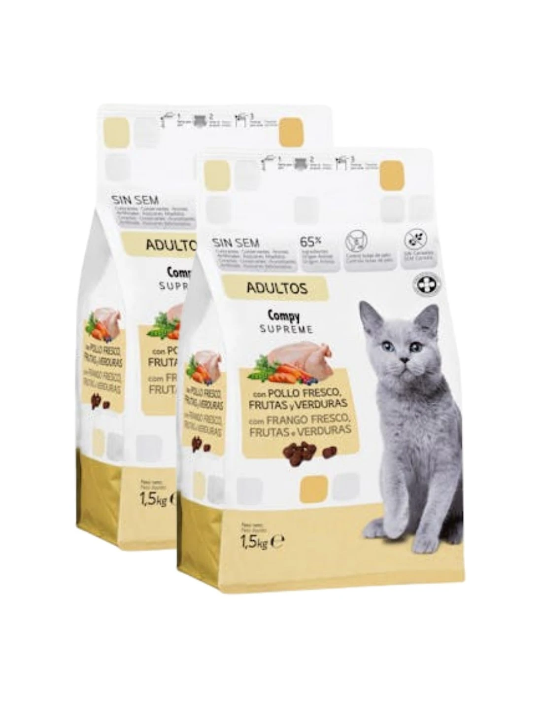 [MCD-13714x2] Pack 2 Comida para Gatos Adultos Supreme con Pollo, Frutas y Verduras de Compy (2x1,5kg) 3kg