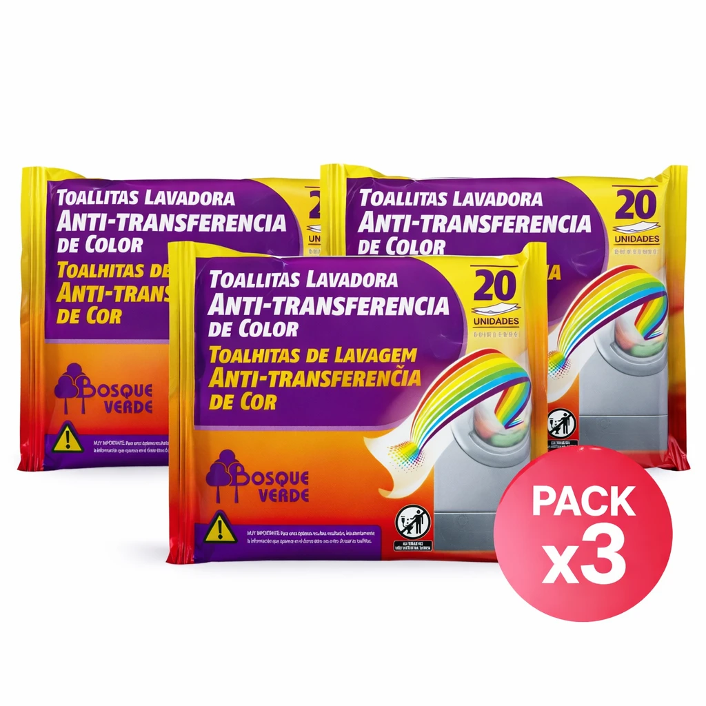 [MCD-M1] BOSQUE VERDE Toallitas Lavadora Anti-Transferencia de Color Pack 3